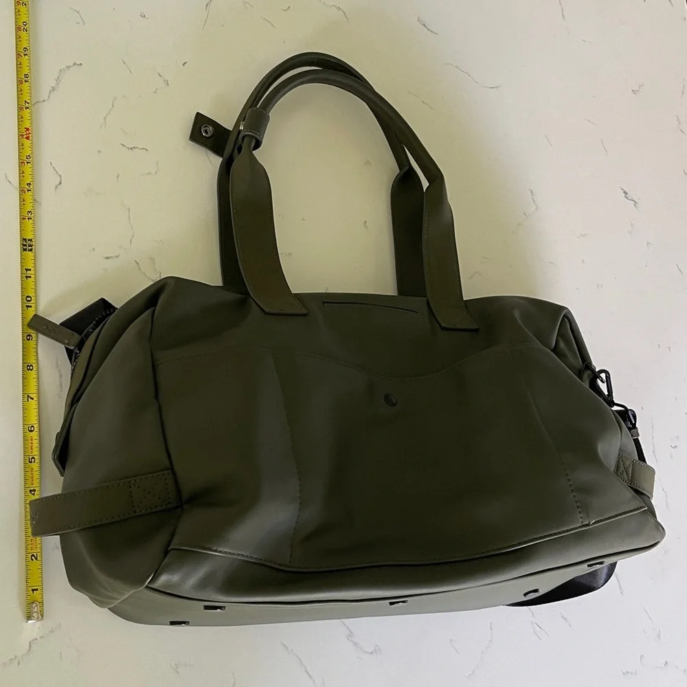 Calpak Olive Green Duffel Weekender Bag with Black Strap